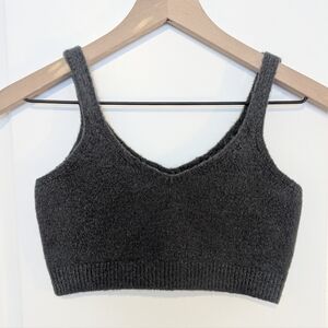 Zara Soft V-Neck Crop Sweater Tank Dark Blue Gray - Size S